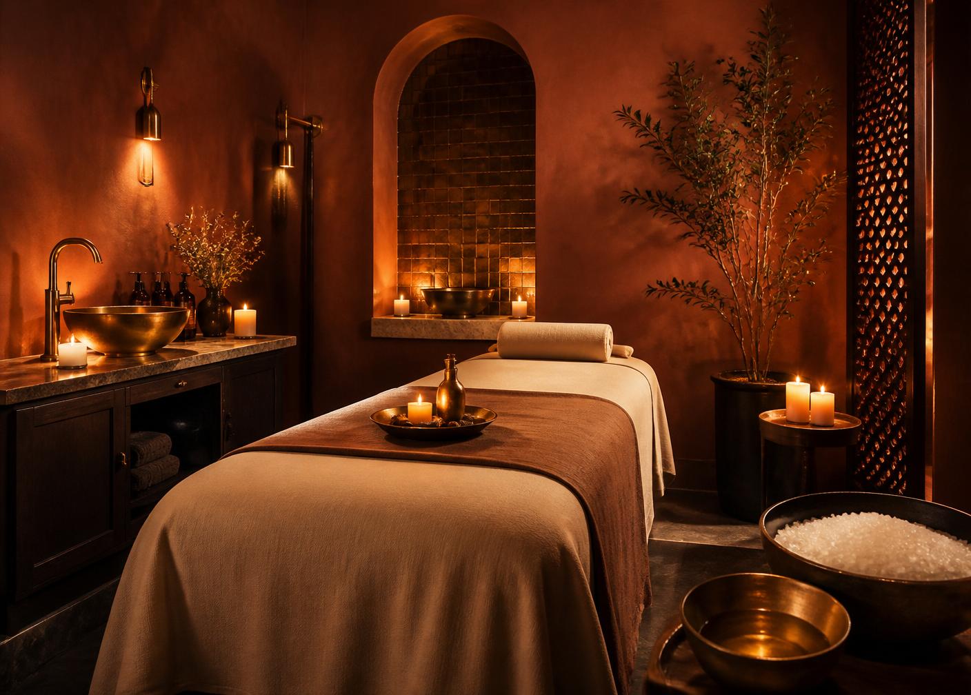 Amaris treatment room bathed in candlelight